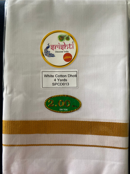 Srishti White Cotton Dhoti -4 Yards