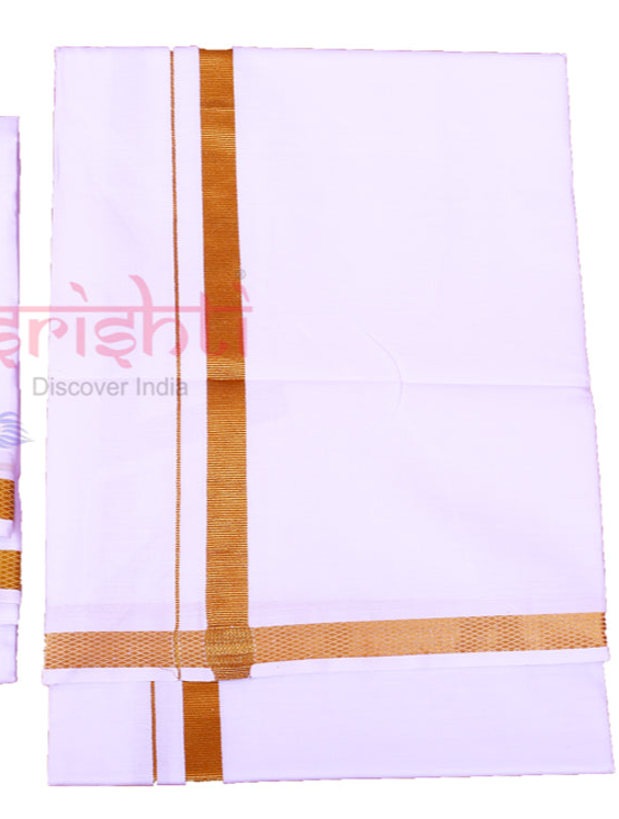 Srishti White Cotton Dhoti -4 Yards