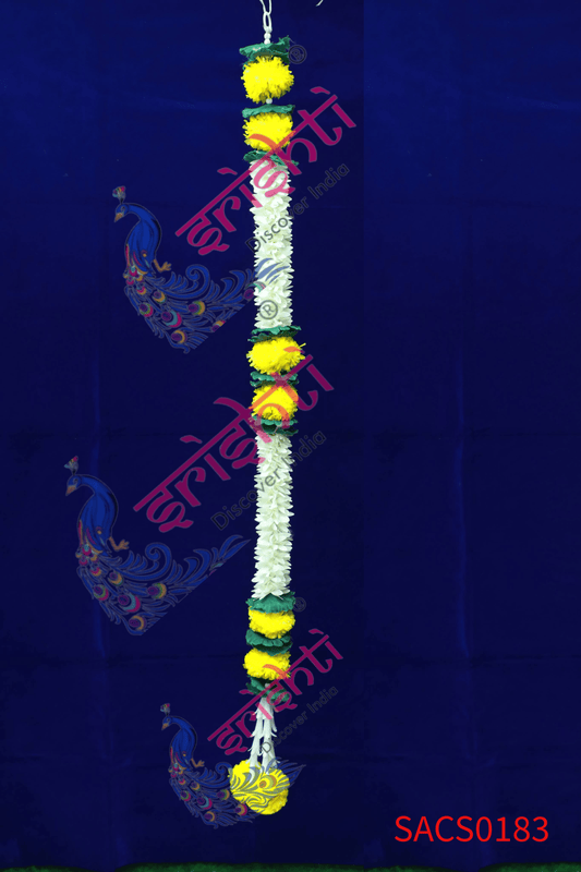 Artificial Marigold Strings Pair (White with Yellow)-36 Inches