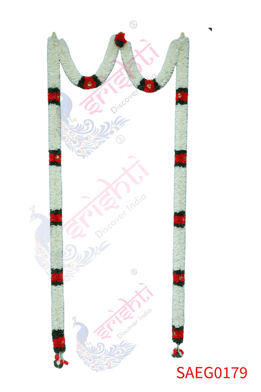 Door Garland (White with Maroon and Green)-76 Inches
