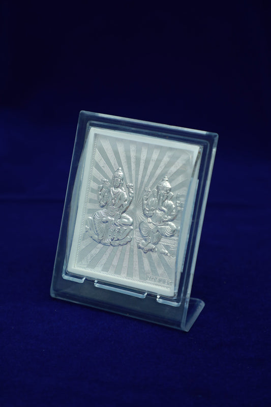 Pure Silver Ganesha Lakshmi Acrylic Stand