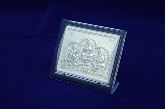 Pure Silver Ganesha Lakshmi Saraswathy Acrylic Stand