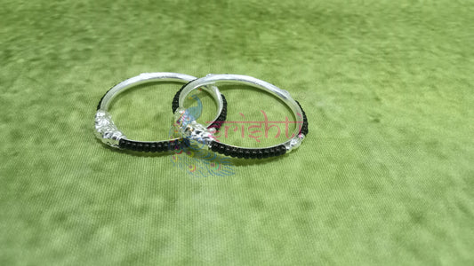Pure Silver Baby Bangles with Black Beeds Pair-10 Grams
