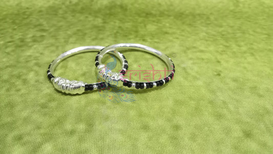 Pure Silver Baby Bangles with Black Beeds Pair-11 Grams