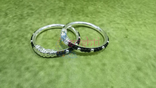 Pure Silver Baby Bangles with Black Beeds Pair-15 Grams