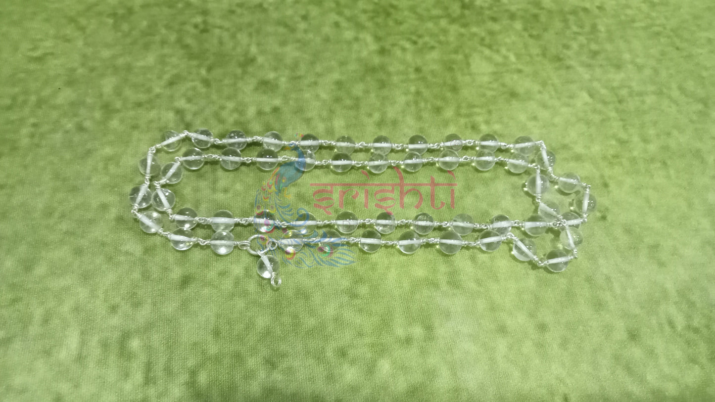 Pure Silver Sphatik Mala 54 Beads(7 MM)-41 Grams