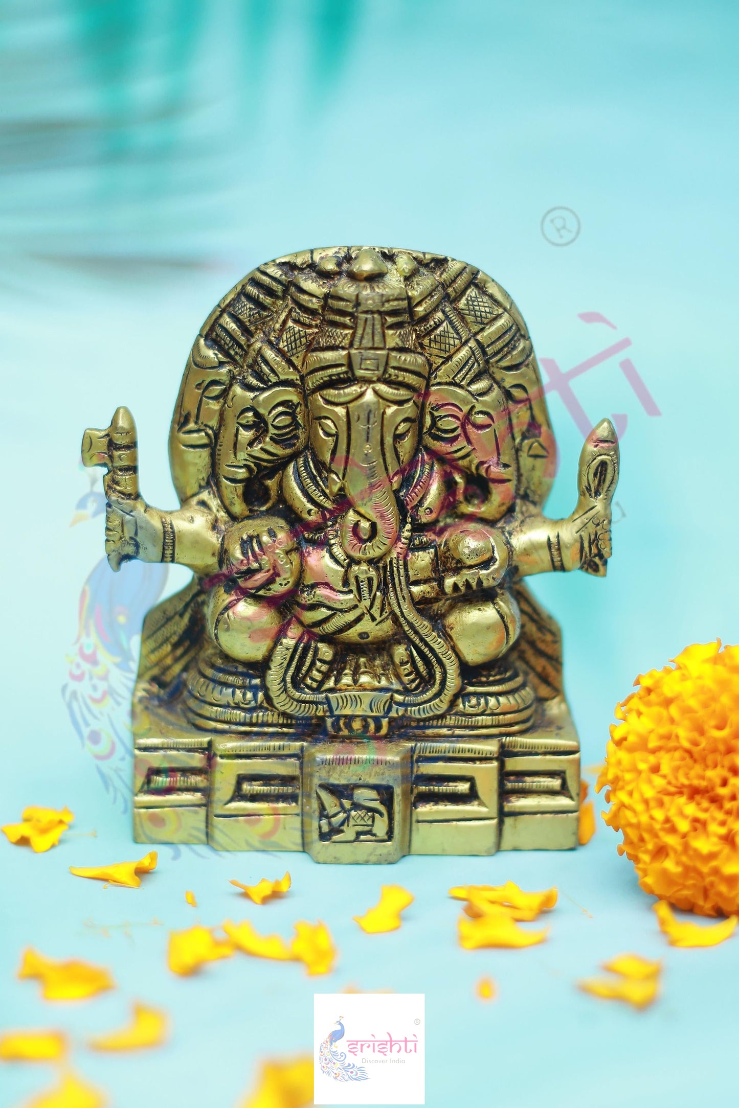 Brass Panchamuga Ganesha-4.25 Inches