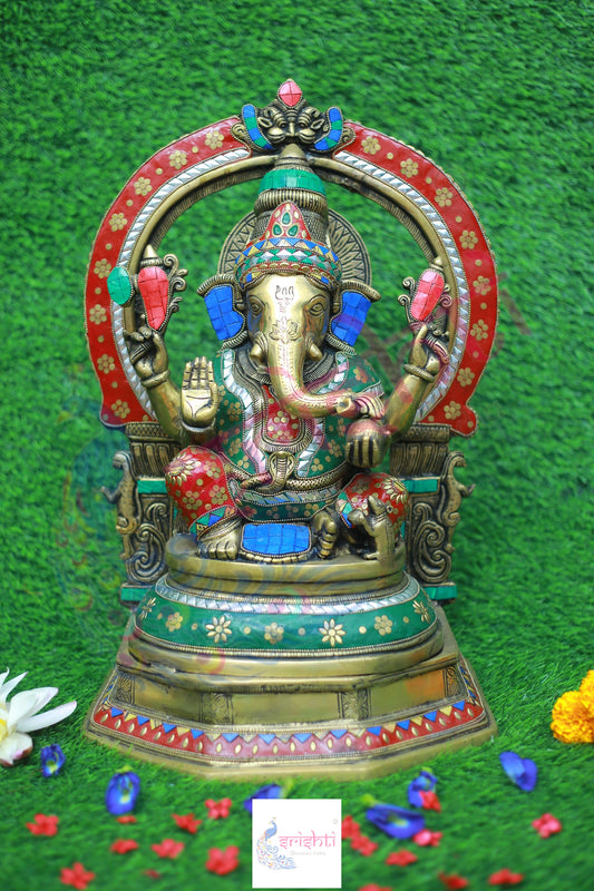 Brass Arch Ganesha with Stone Work-20 Inches