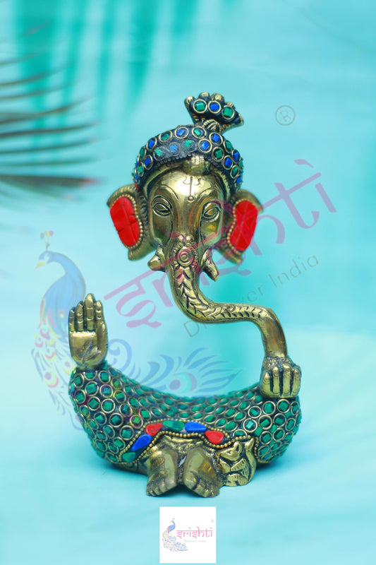 Brass Fancy Ganesha with Stone Work-7 Inches