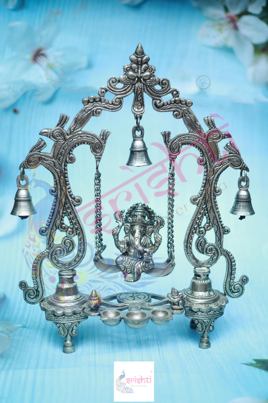 Brass Jula Ganesha with Silver Plated-14.25 Inches