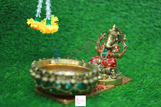 Brass Ganesha Uruli with Stone Work-6.5 Inches