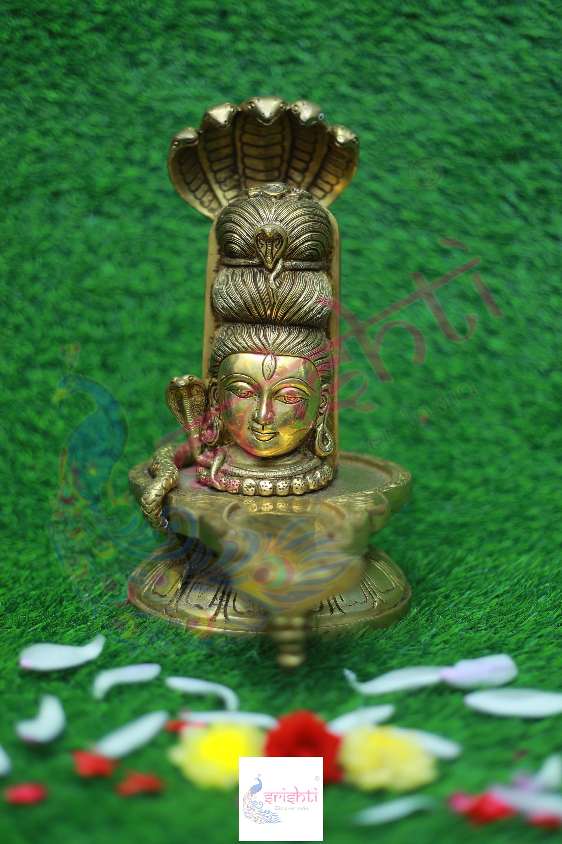 Brass Shivalingam with Face-12.5 Inches