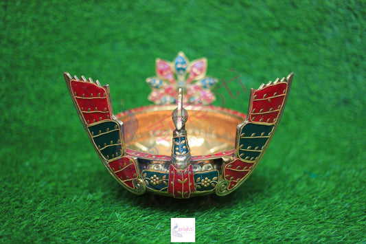 Brass Peacock Uruli with Stone Work-9 Inches