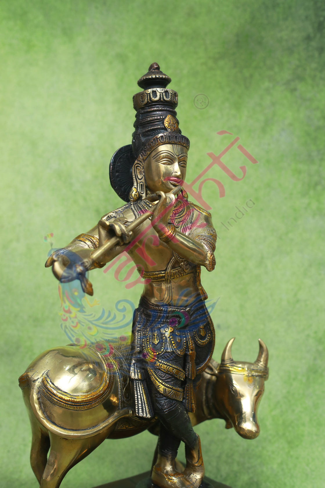 Brass Antique Cow Krishna-25 Inches