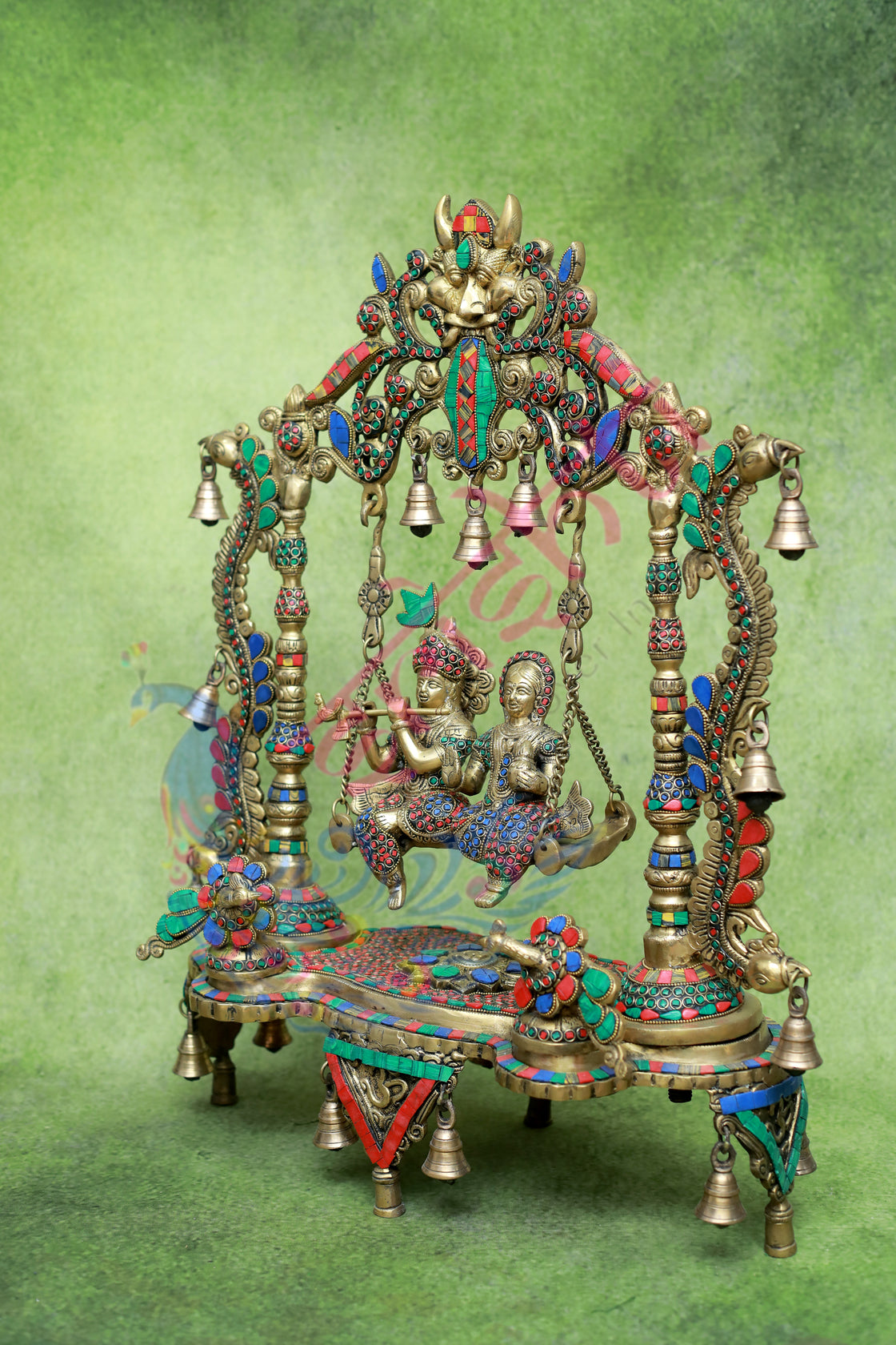 Brass Jula Radha Krishna Stone Work-26.5 Inches