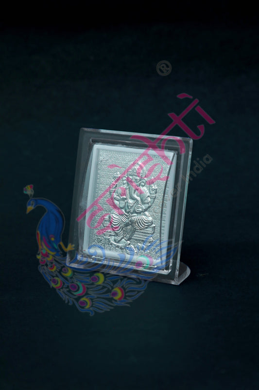 Pure Silver Ganesha Acrylic Stand-3 Inches-M01