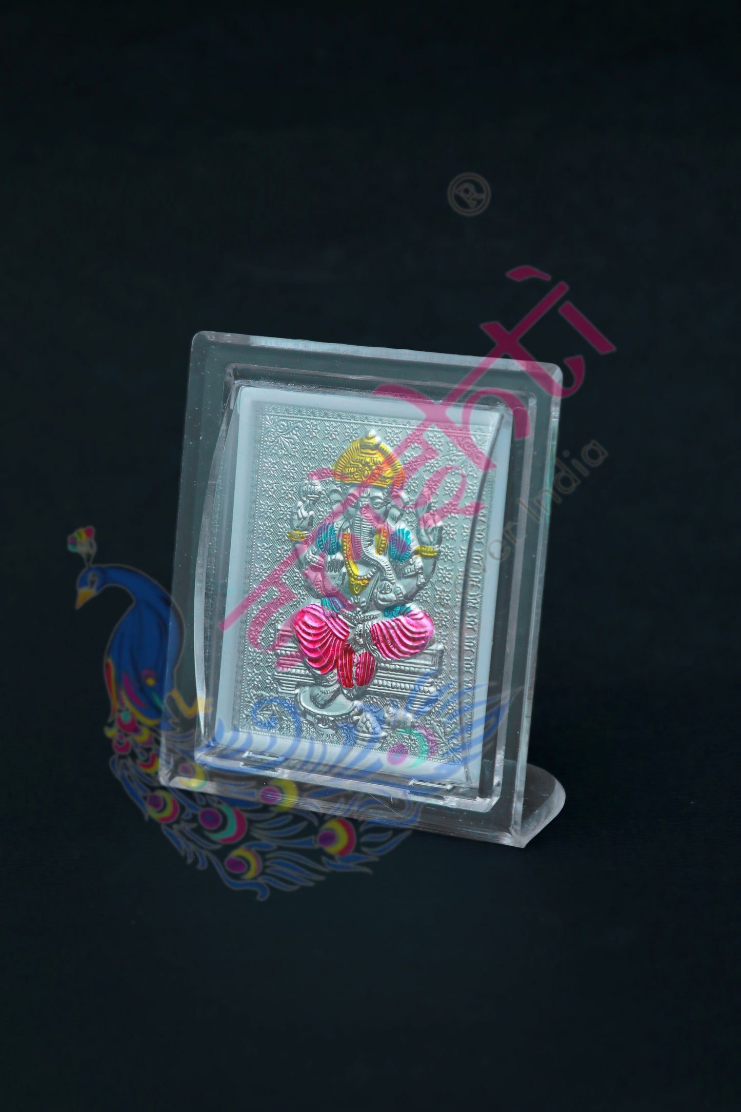 Pure Silver Ganesha Acrylic Stand-3 Inches-M02