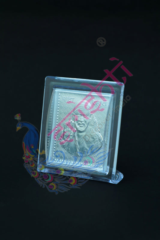 Pure Silver Sai Baba Acrylic Stand-3 Inches-M01
