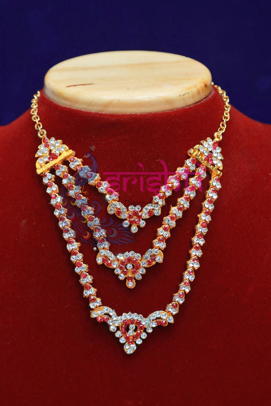 Goddess Neckless With Rose Color Stone Work Set - 4.25 Inches