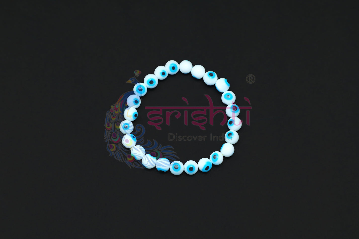 Semi-Processed Beads Evil Eye White Color Bracelet