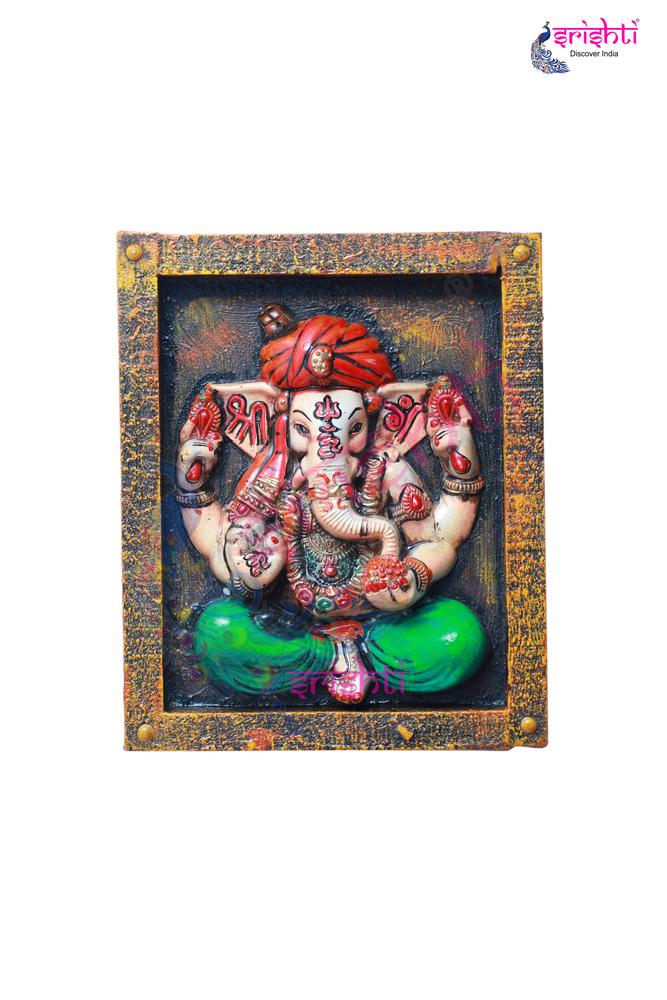 Wooden Ganesha Wall Hanging  Frame - 11 Inches