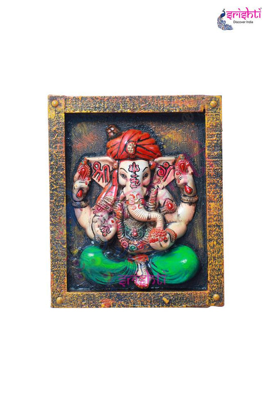 Wooden Ganesha Wall Hanging  Frame - 11 Inches