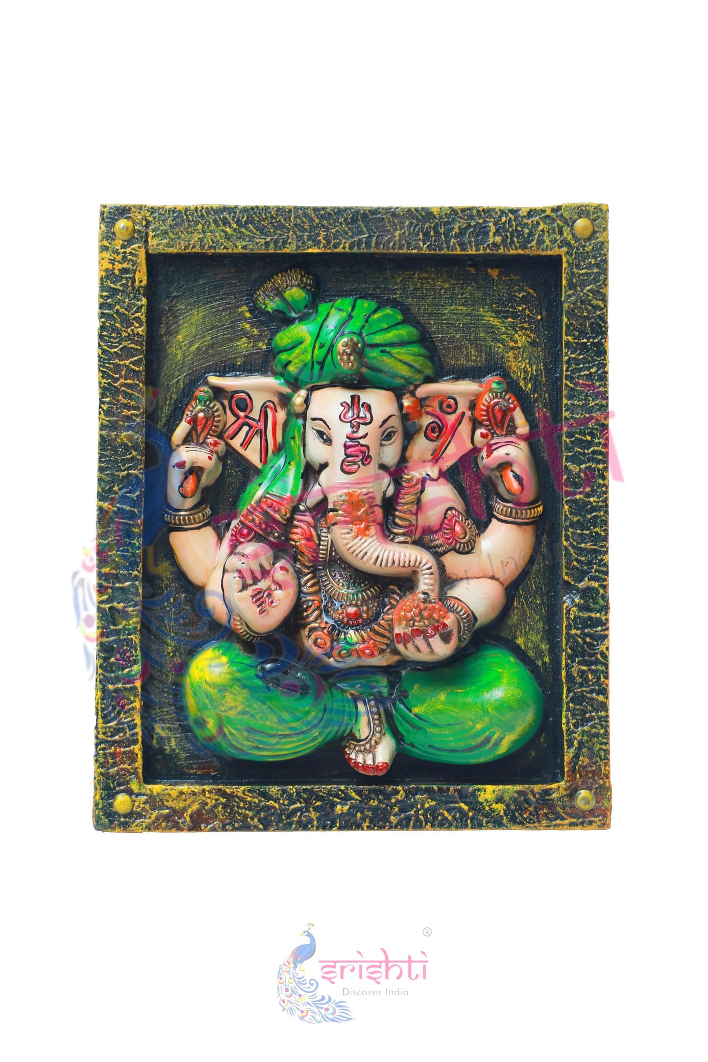 Wooden Ganesha Wall Hanging Frame M02 - 11 Inches