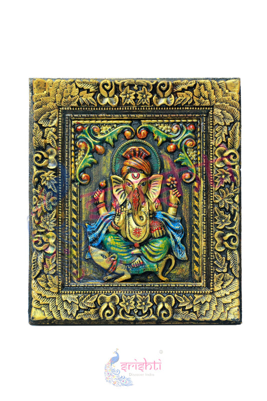 Wooden Ganesha Wall Hanging Frame - 14 Inches
