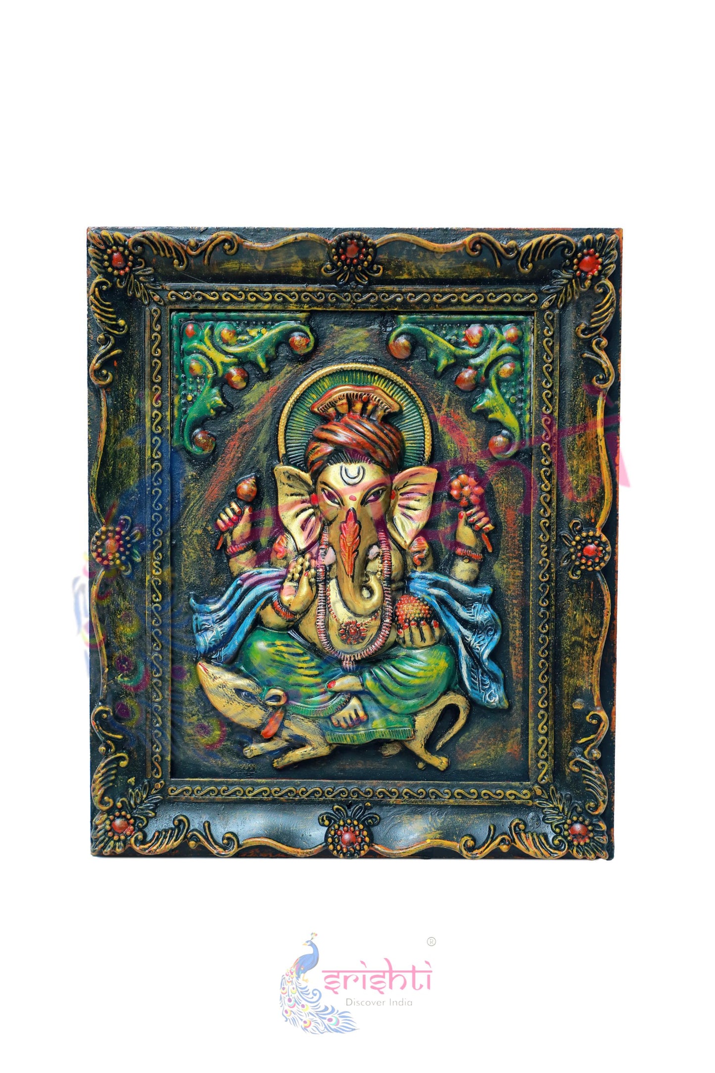 Wooden Ganesha Wall Hanging Frame - 16 Inches