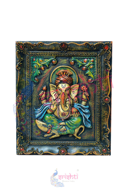 Wooden Ganesha Wall Hanging Frame - 16 Inches