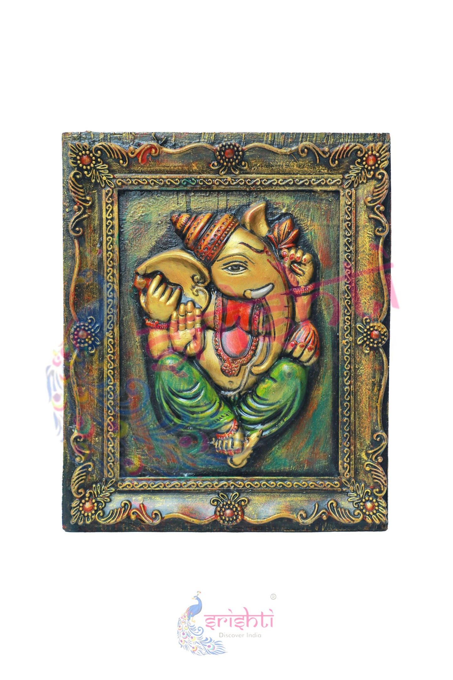 Wooden Ganesha Wall Hanging Frame M02 - 16.5 Inches