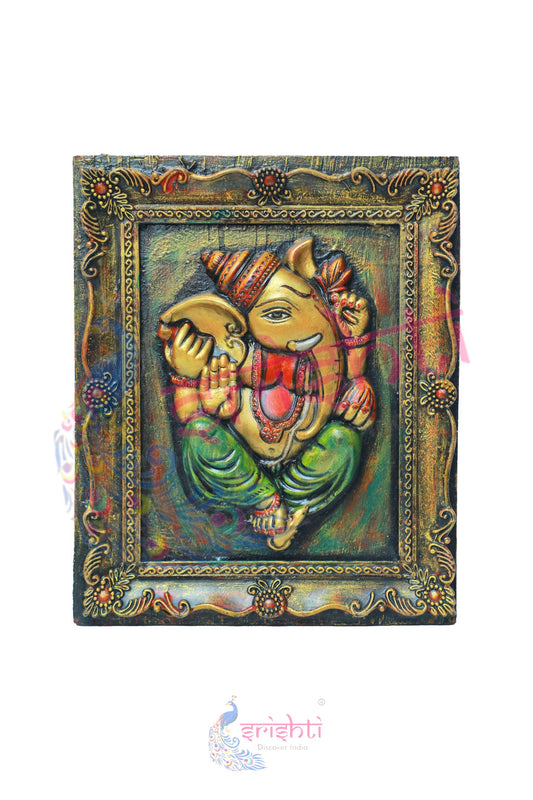 Wooden Ganesha Wall Hanging Frame M02 -  16.5 Inches