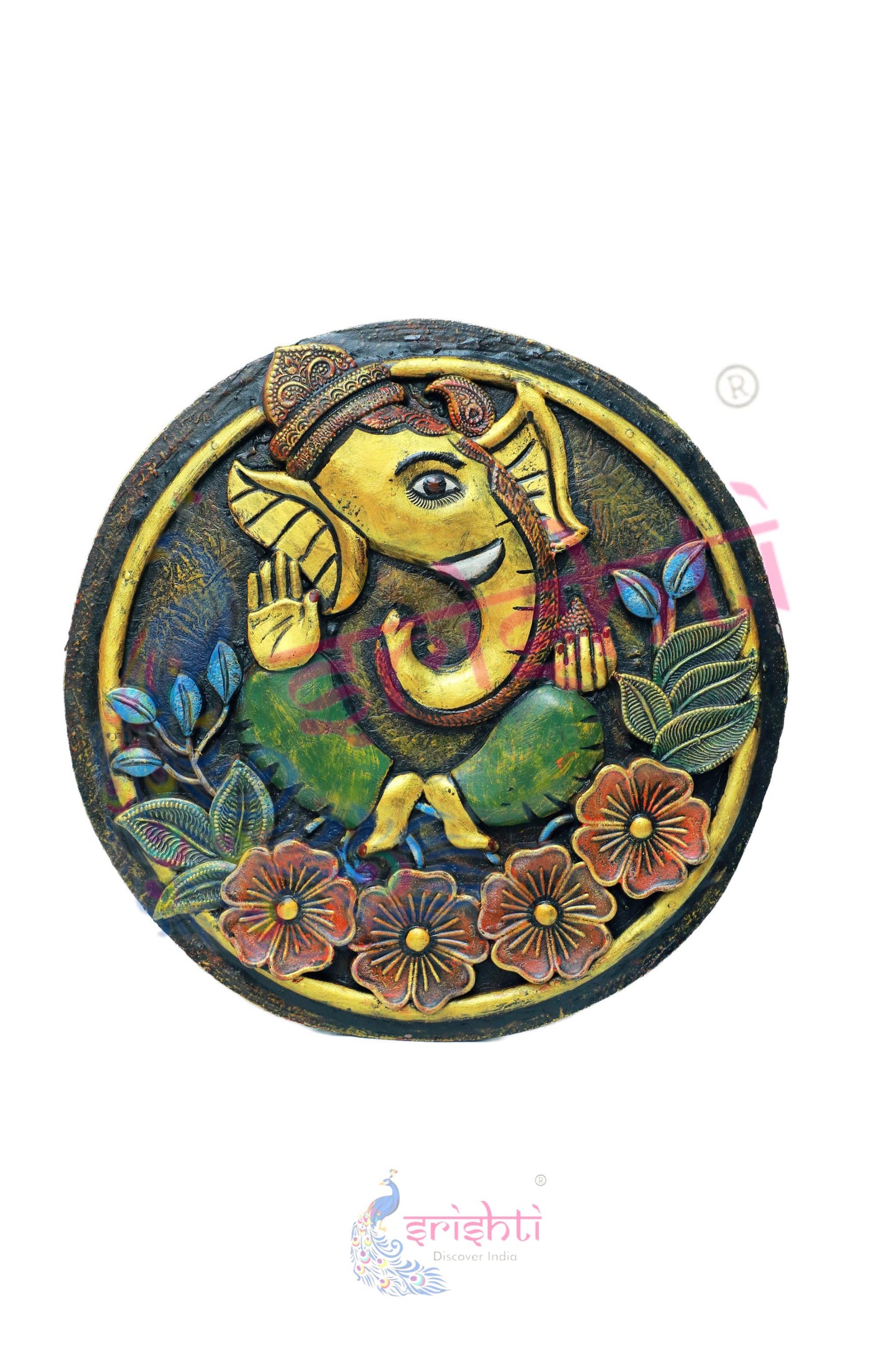 Wooden Ganesha Wall Hanging M02 -19.5 Inches