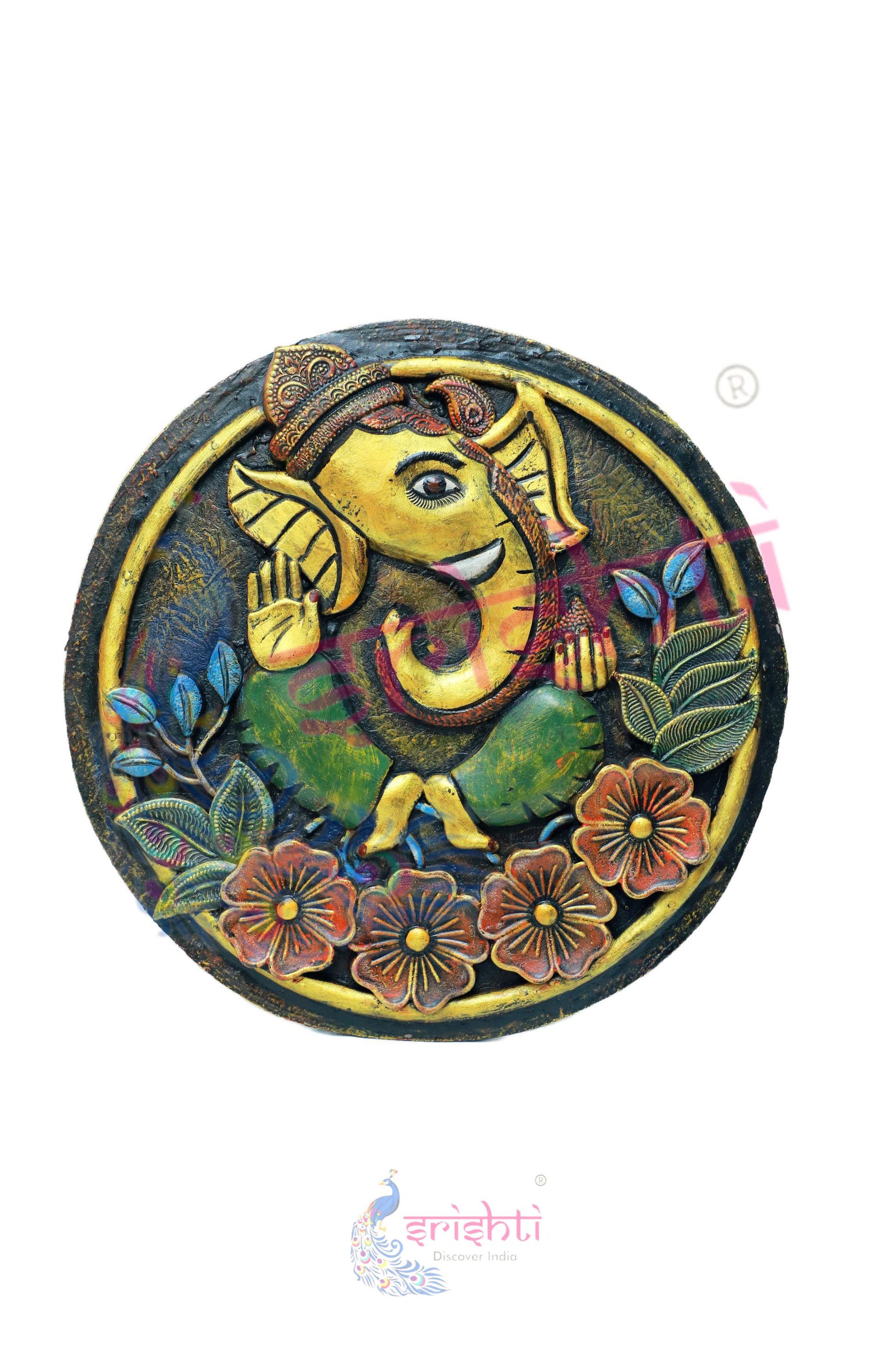 Wooden Ganesha Wall Hanging  M02 -19.5 Inches