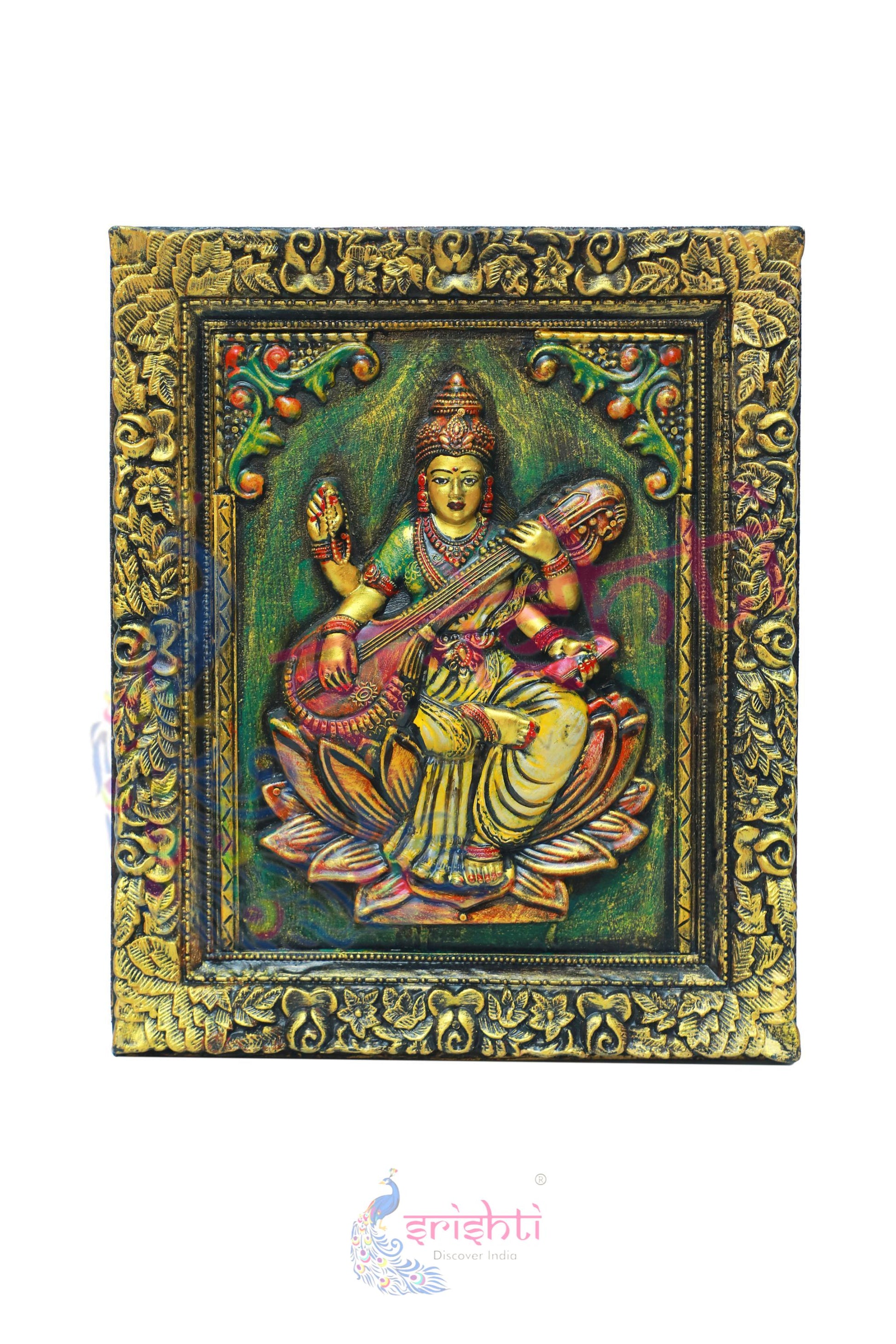 Wooden Saraswathy Wall Hanging Frame -18 Inches
