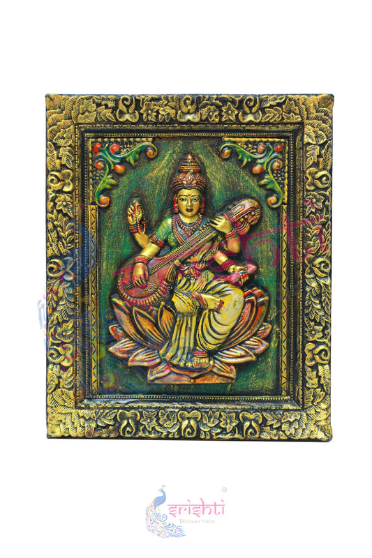 Wooden Saraswathy Wall Hanging Frame -18 Inches