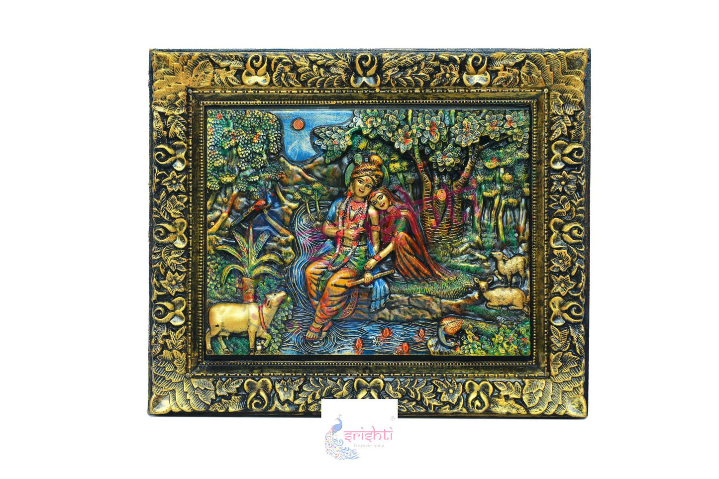 Wooden Radhakrishnan Wall Hanging Frame - 15 Inches