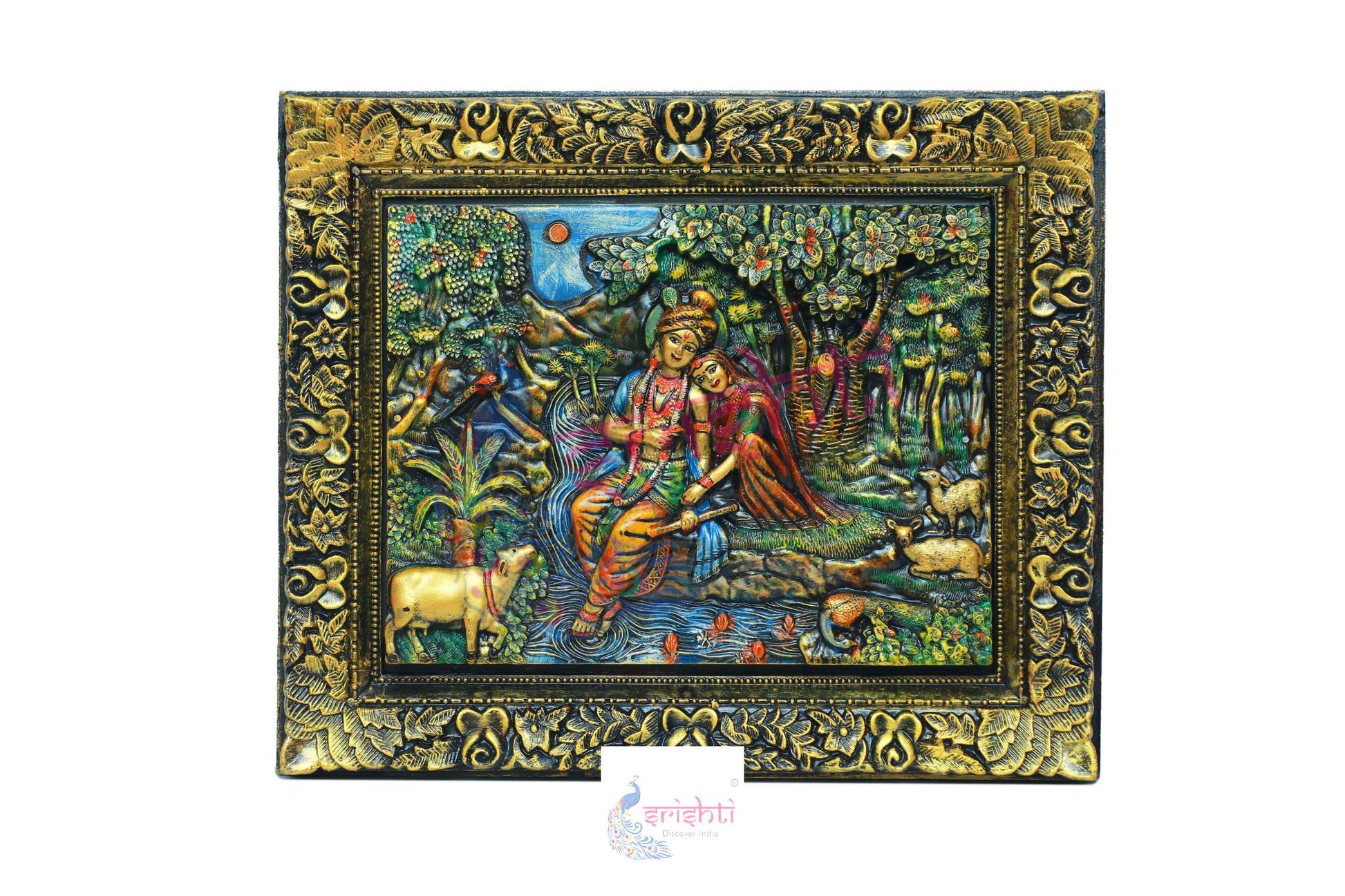 Wooden Radhakrishnan Wall Hanging Frame - 15 Inches