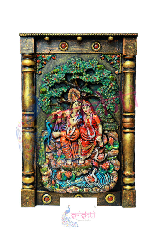 Wooden Radhakrishnan Wall Hanging Frame M03 - 30 Inches