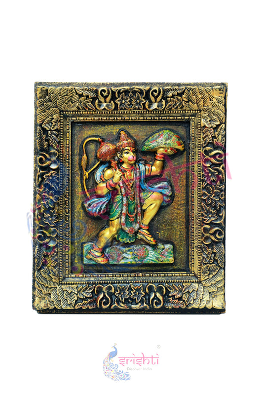 Wooden Sanjeevimalai Hanuman Wall Hanging Frame - 14 Inches