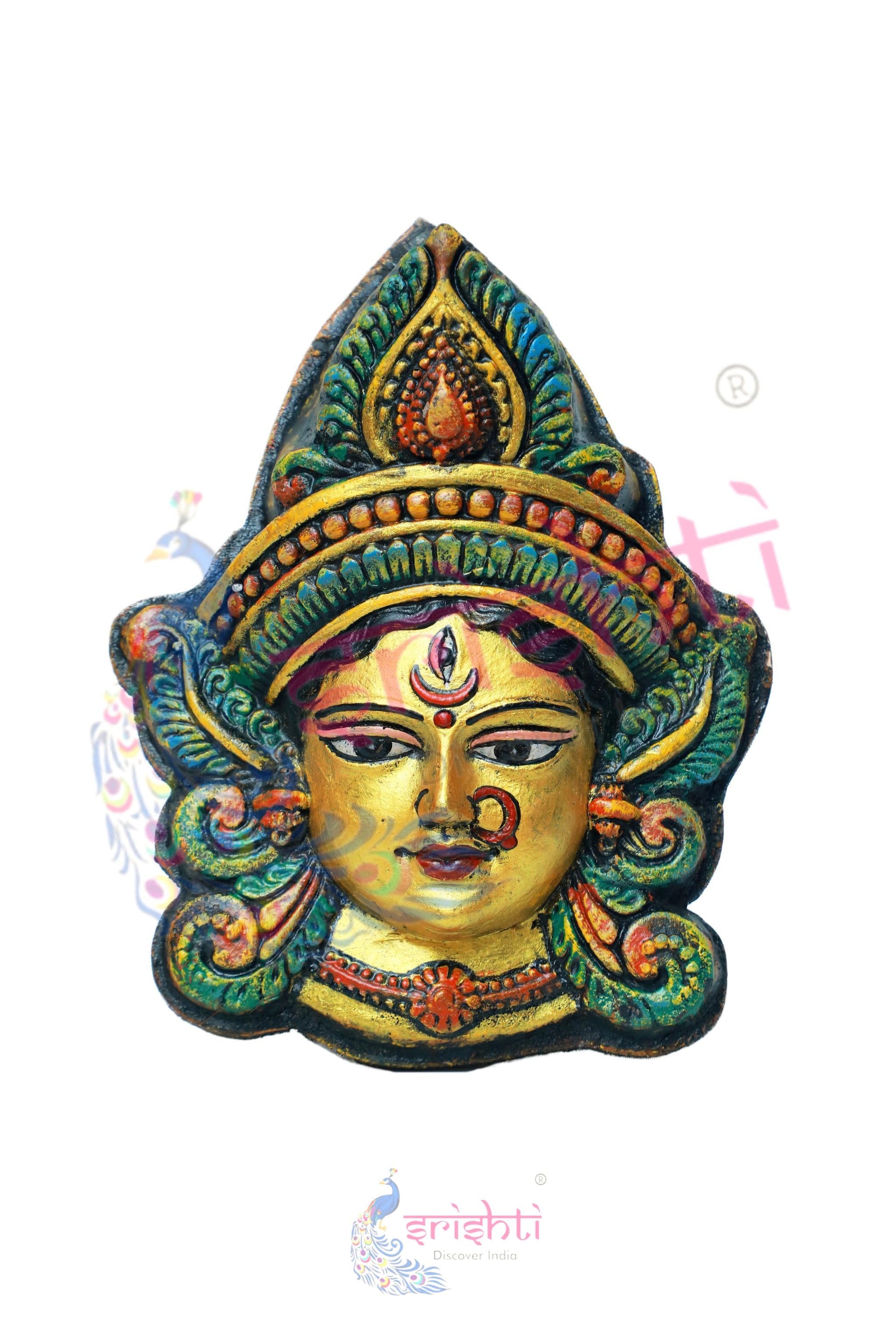 Wooden Durga Face Wall Hanging  -12.5 Inches
