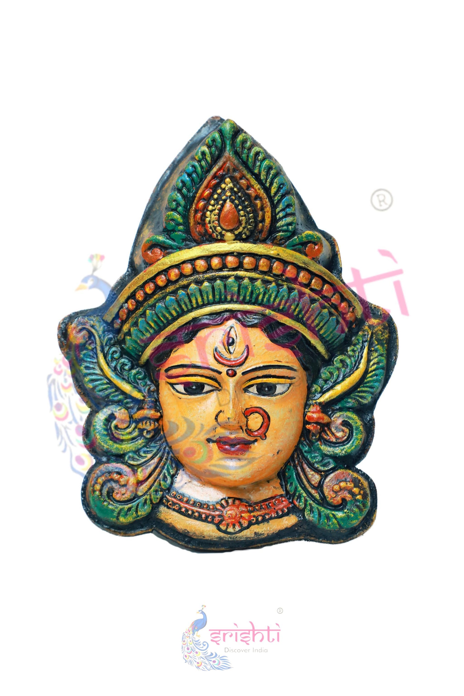 Wooden Durga Face Wall Hanging  -12.5 Inches