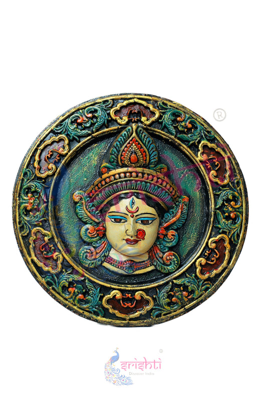 Wooden Durga Face Wall Hanging  -18 Inches
