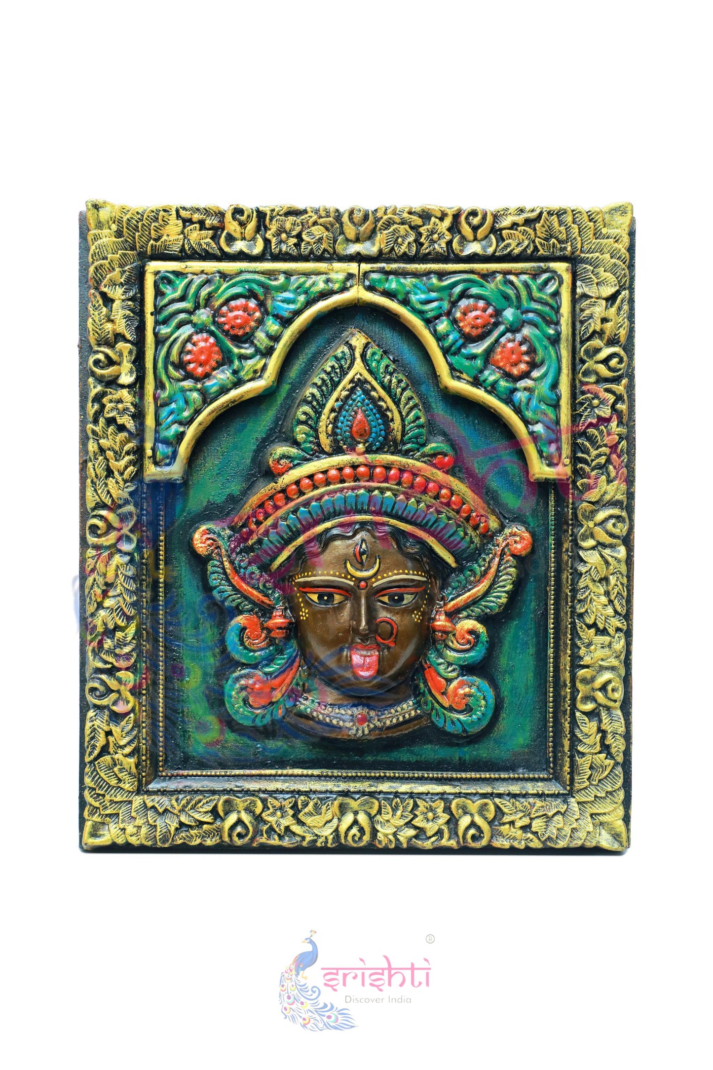 Wooden Kaali Face Wall Hanging Frame - 18 Inches