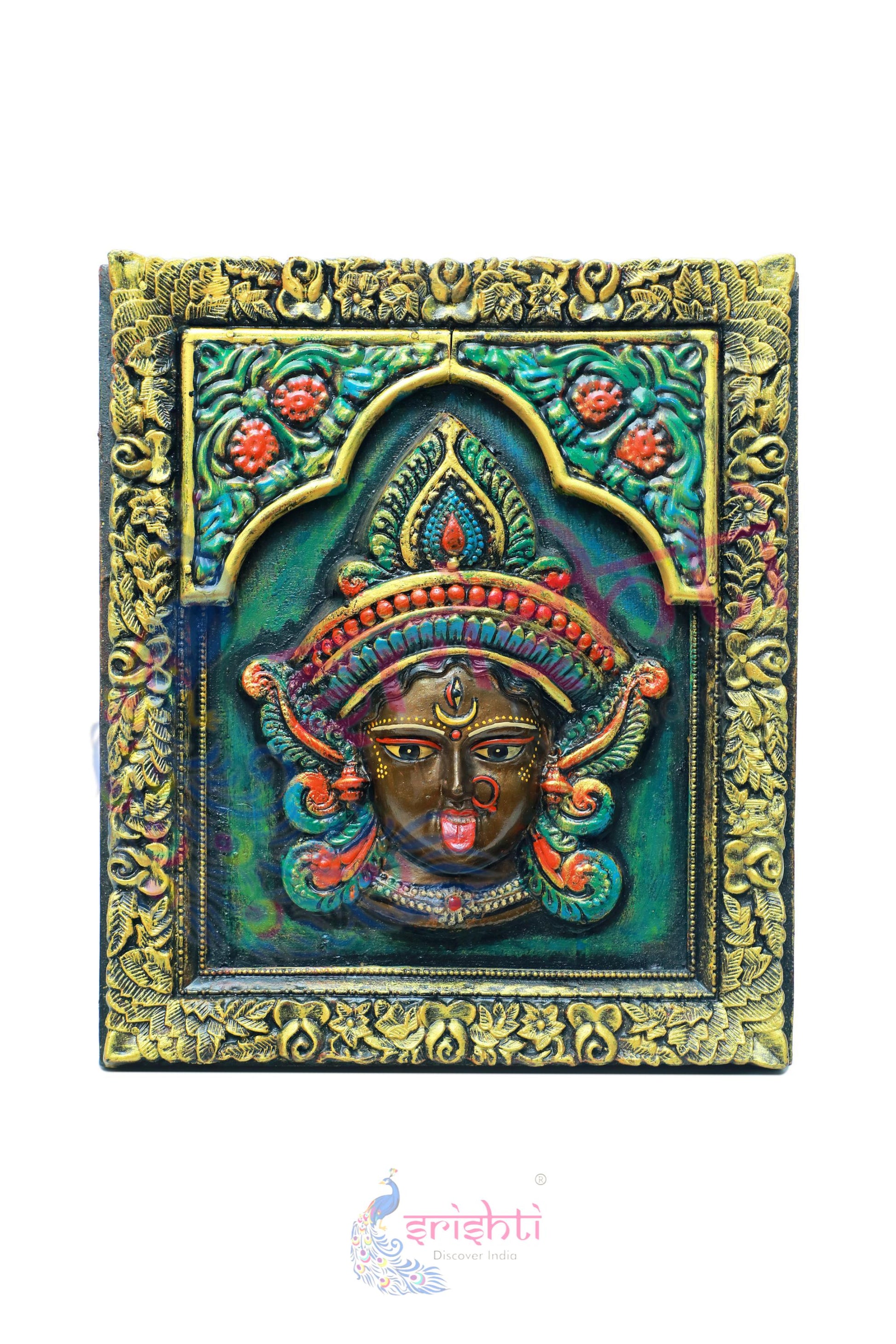 Wooden Kaali Face Wall Hanging Frame - 18 Inches