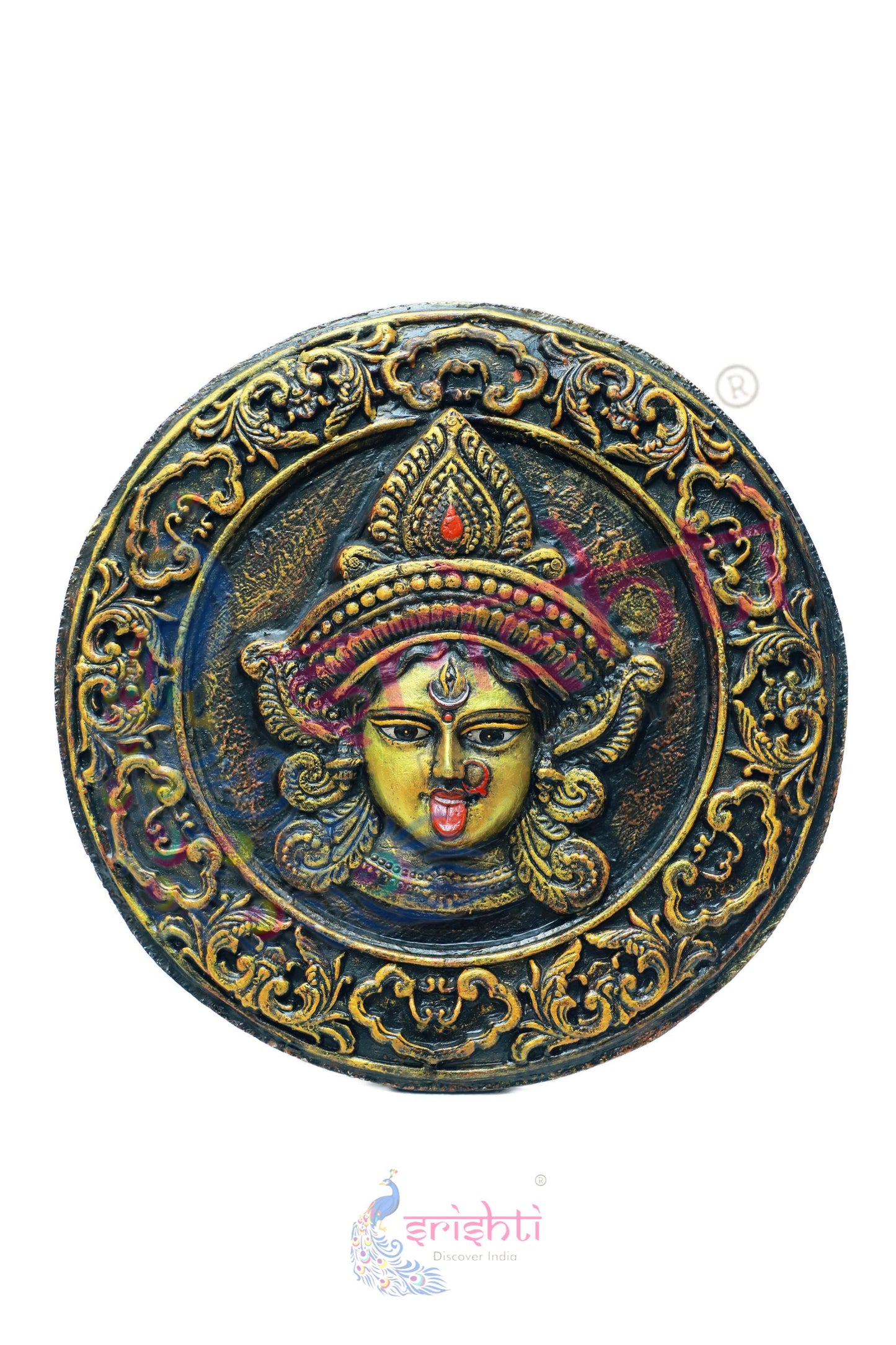 Wooden Kaali Face Wall Hanging  - 18 Inches