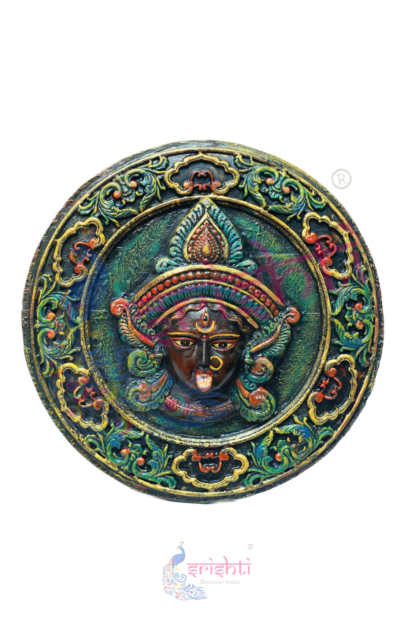 Wooden Kaali Face Wall Hanging  - 18 Inches