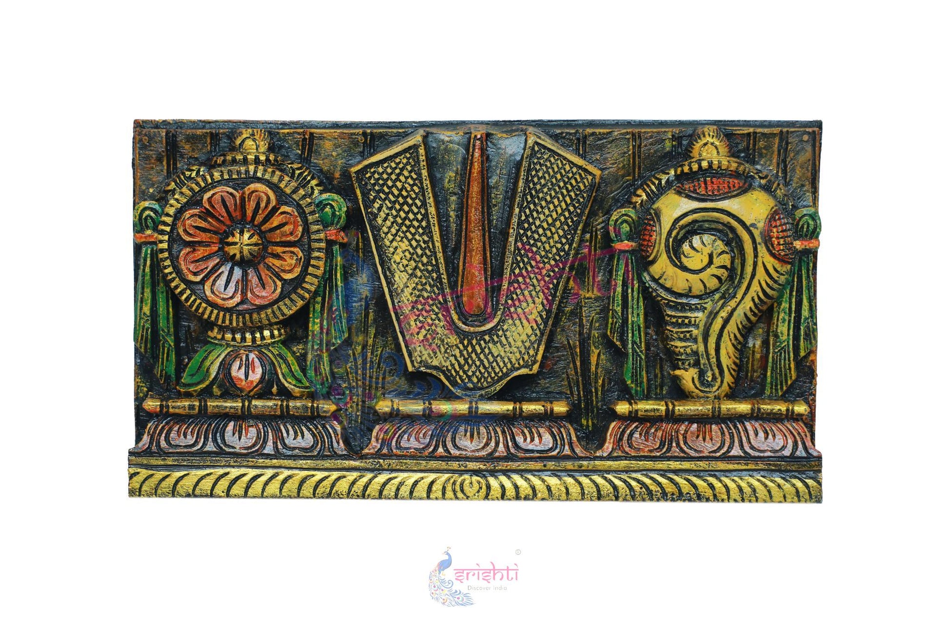 Wooden Shankh Chakra   Wall Hanging   - 10  Inches