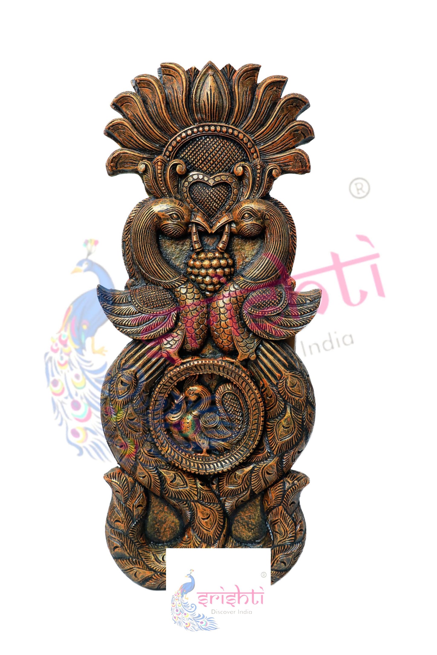 Wooden Designer Peacock Wall Hanging M01- 36 Inches
