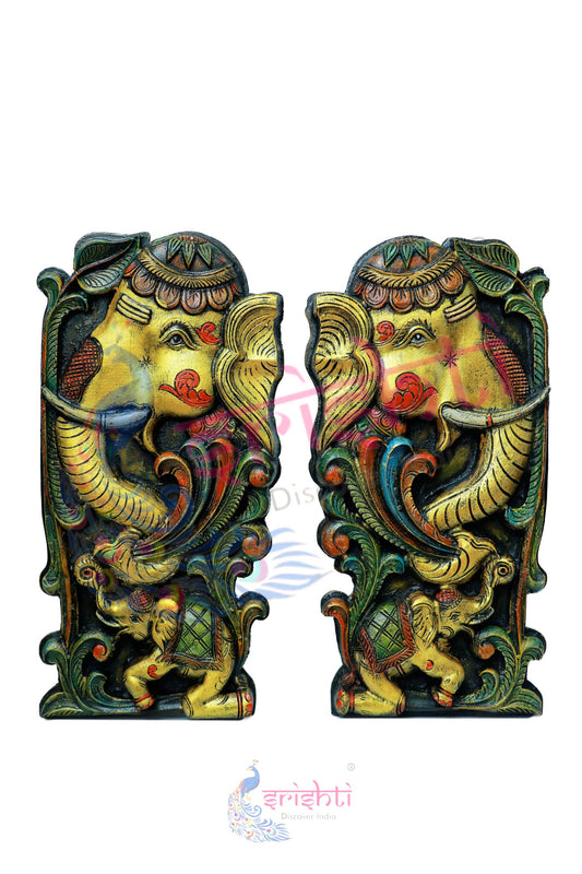 Wooden Elephant  Wall Hanging Pair 24.5  Inches
